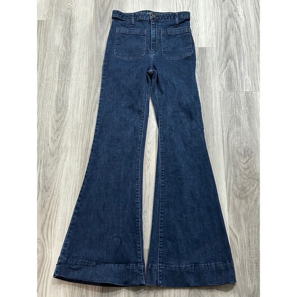 Mumu Blue Denim - Mumu Blue Women's High Rise Flare Jeans Dark Indigo Patch Pocket Size 28 luxury